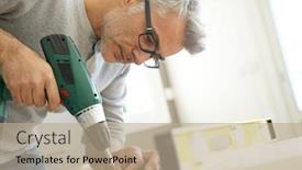  Presentation with diy - PPT theme featuring man assembling diy furniture using electric drill background and a coral colored foreground