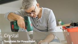  Presentation with diy - Colorful presentation design enhanced with man assembling diy furniture using electric drill backdrop and a gray colored foreground