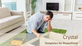  Presentation with furniture - Theme with man assembling furniture at home background and a  colored foreground
