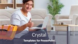  Presentation with furniture - PPT layouts featuring man-assembling-furniture-at-home background and a dark gray colored foreground