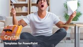  Presentation with 3d man puzzle assembling - Presentation design enhanced with man-assembling-furniture-at-home background and a ocean colored foreground