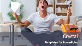  Presentation with 3d man puzzle assembling - Beautiful slide deck featuring man assembling furniture at home backdrop and a ocean colored foreground