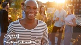  Presentation with birthday party gold black - PPT theme enhanced with man at a rooftop party background and a violet colored foreground