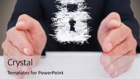  Presentation with cloud security - Theme with man at desk with cloud background and a light gray colored foreground