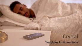  Presentation with mobile home - Presentation theme having man-at-home-asleep background and a coral colored foreground