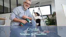  Presentation with work - Colorful PPT layouts enhanced with man-at-home-doing backdrop and a ocean colored foreground