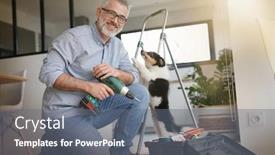  Presentation with work - PPT theme consisting of man-at-home-doing background and a gray colored foreground