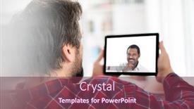  Presentation with chat - Audience pleasing PPT theme consisting of man-at-home-having-online backdrop and a violet colored foreground