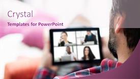  Presentation with chat - Slide set with man-at-home-having-online background and a pink colored foreground