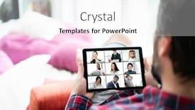  Presentation with chat - Audience pleasing presentation theme consisting of man-at-home-having-online backdrop and a white colored foreground