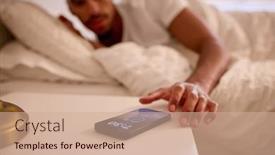  Presentation with mobile home - PPT theme enhanced with man-at-home-in-bed background and a coral colored foreground