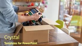  Presentation with clothing - Colorful slides enhanced with man-at-home-unpacking-parcel backdrop and a tawny brown colored foreground