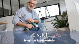  Presentation with drill - Beautiful PPT theme featuring man-at-home-using-electric backdrop and a ocean colored foreground