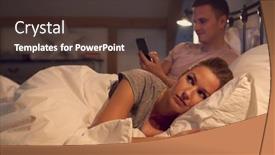  Presentation with mobile home - Slides featuring man-at-home-using-mobile background and a tawny brown colored foreground