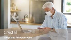  Presentation with face mask - Colorful PPT layouts enhanced with man-at-home-with-face backdrop and a coral colored foreground