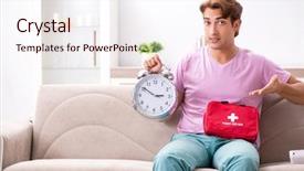  Presentation with first aid kit - Amazing PPT layouts having man at home with first backdrop and a lemonade colored foreground