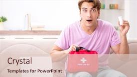  Presentation with first aid kit - Beautiful theme featuring man at home with first backdrop and a  colored foreground