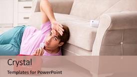  Presentation with first aid kit - Colorful PPT theme enhanced with man at home with first backdrop and a  colored foreground