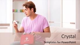  Presentation with first aid kit - Theme featuring man at home with first background and a  colored foreground