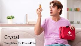  Presentation with first aid kit - Cool new slides with man at home with first backdrop and a  colored foreground