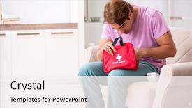  Presentation with first aid kit - Beautiful slide deck featuring man at home with first backdrop and a sky blue colored foreground