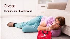  Presentation with first aid kit - PPT theme enhanced with man at home with first background and a  colored foreground