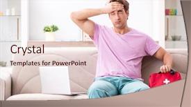  Presentation with first aid kit - PPT theme featuring man at home with first background and a lemonade colored foreground