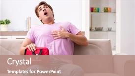  Presentation with first aid kit - Slide set featuring man at home with first background and a coral colored foreground