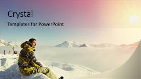  Presentation with alps - Amazing PPT theme having man at mountains in clouds val-d'isere alps france backdrop and a coral colored foreground