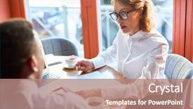  Presentation with glasses - Slides enhanced with man at table having tea background and a coral colored foreground