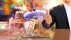  Presentation with roulette - Amazing slide deck having man-at-the-casino backdrop and a coral colored foreground