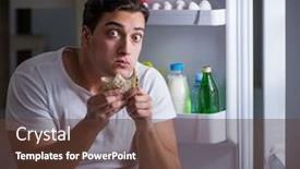  Presentation with fridge - Slide set consisting of man at the fridge eating background and a tawny brown colored foreground