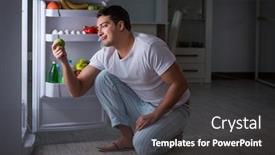  Presentation with fridge - Colorful presentation design enhanced with man at the fridge eating at night backdrop and a dark gray colored foreground