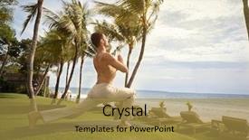  Presentation with yoga - Slide set enhanced with man at tropical beach doing background and a gold colored foreground
