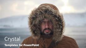  Presentation with winter weather - PPT theme featuring man-at-winter-in-stormy background and a tawny brown colored foreground