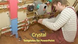  Presentation with water utility - Cool new presentation theme with man at work servicing water backdrop and a tawny brown colored foreground