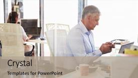  Presentation with retail smart phone shopping - Beautiful slide set featuring man at work using smart backdrop and a mint green colored foreground