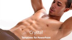  Presentation with abdominal - Cool new PPT theme with man athlete doing fitness abdominal exercises white background studio shot backdrop and a coral colored foreground