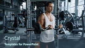  Presentation with barbell - Slide set consisting of man-athlete-training-muscles background and a ocean colored foreground