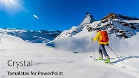  Presentation with backcountry - PPT theme consisting of man-backcountry-skiing-on-powder background and a light gray colored foreground