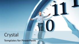  Presentation with balance - PPT theme featuring man balance on 3d clock background and a light blue colored foreground