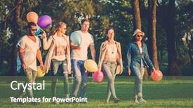  Presentation with multi ethnic group - Beautiful slide set featuring baloon - multi-ethnic group of friends having backdrop and a tawny brown colored foreground