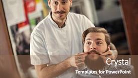  Presentation with barber - Amazing slide deck having man barber is serving satisfied backdrop and a coral colored foreground