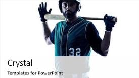  Presentation with baseball player - Slide set featuring man baseball player silhouette isolated background and a white colored foreground