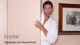  Presentation with man door - Colorful presentation theme enhanced with man-beeing-surprised-while-opening backdrop and a lemonade colored foreground