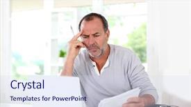  Presentation with tax - Amazing theme having man being puzzled with tax backdrop and a sky blue colored foreground