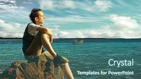  Presentation with keyword - Slide deck having man beside a lake looks into the distance unique keyword for this collection is lake77 background and a ocean colored foreground