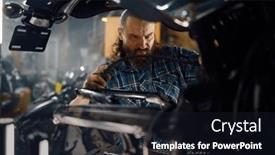  Presentation with engine - PPT layouts enhanced with man-biker-or-mechanic-fixing background and a wine colored foreground