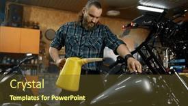  Presentation with refueling - PPT theme with man-biker-refueling-motorcycle background and a tawny brown colored foreground