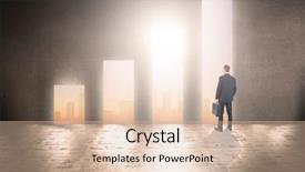  Presentation with cityscape - Slide deck with man binnoculars - businessman in suit looking background and a lemonade colored foreground